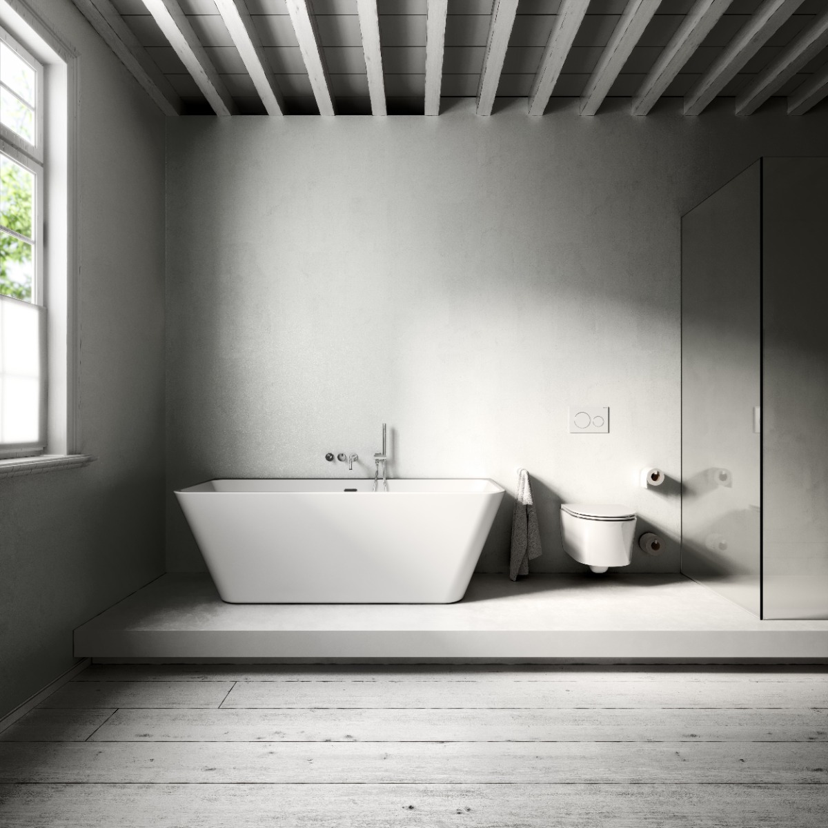 Clou - Inbe Ligbad, Wandmodel, Rechthoek, Met Stop/go Plug En Sifon, Wit Acryl - Hover