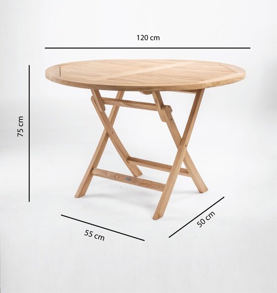 Ronde teakhouten klaptafel van massief teak, inklapbare tuintafel met diameter van 120 cm - view 3