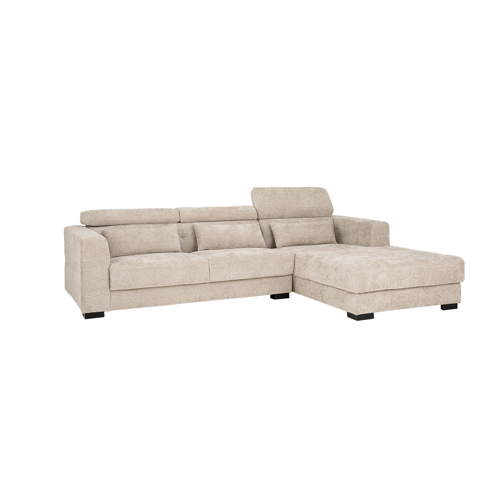 Brighton hoekbank rechts 3-zits met chaise longue – stof ivory XS85-15 – modern design van Teakea - Hover