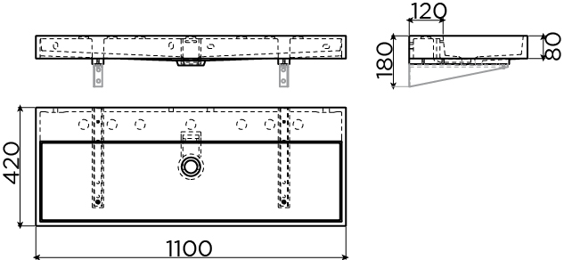 Wash Me wastafel 110cm, zonder plug, wit keramiek - view 3