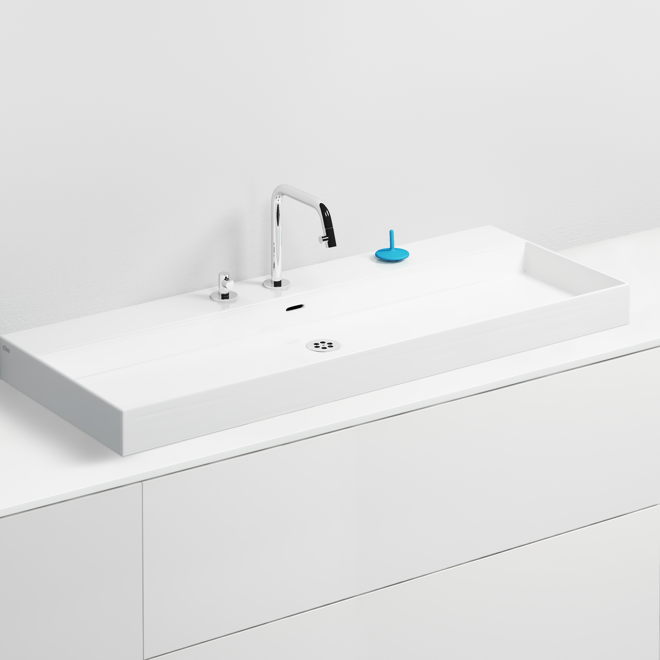 New Wash Me wastafel 110cm, zonder plug, wit keramiek - alternate view