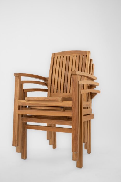 Teakea Teakhouten Tuinset Ibiza met 4 stapelbare stoelen en vierkante tafel – buitenmeubels van duurzaam teak - Hover