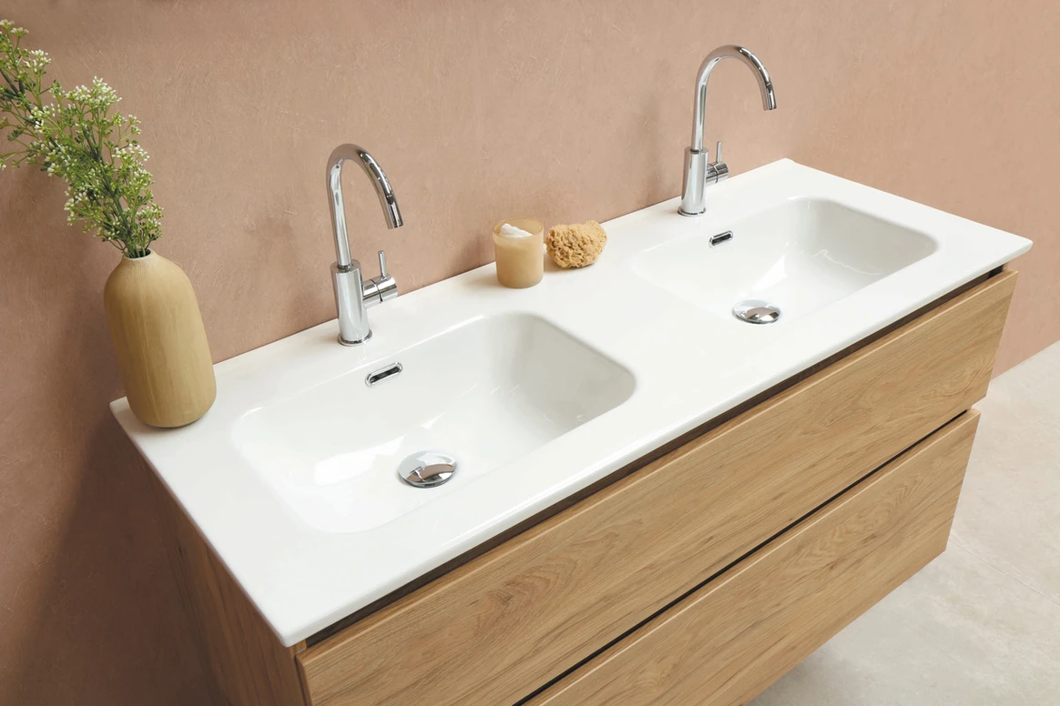Wastafel porselein Elegant dubbel | Onderkast 2 laden symmetrisch | 120x46x52 - Hover