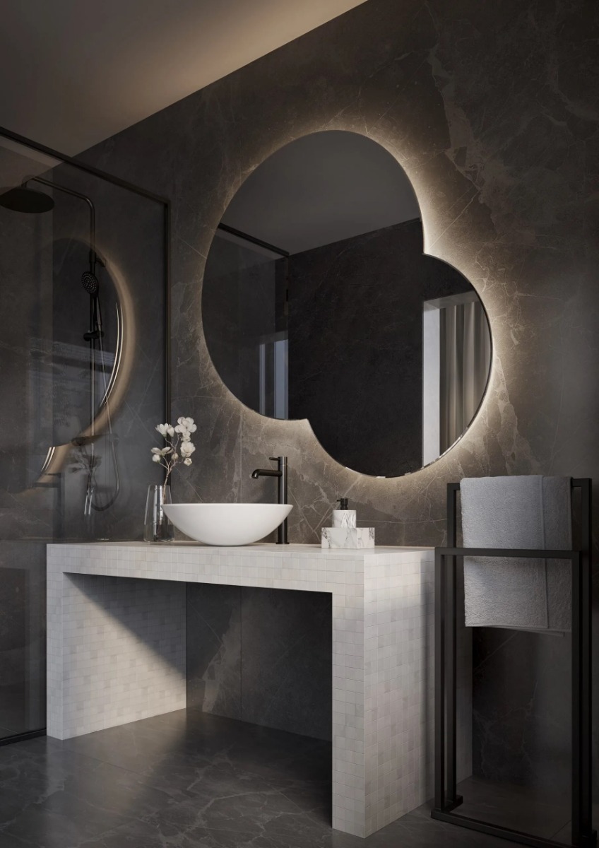 De BARBAPAPA spiegel met ronde vorm, LED-verlichting en maatwerkopties, biedt een speels en verfijnd ontwerp voor elk interieur. Ideaal voor woon- of sanitaire ruimtes, met dimbare verlichting, Bluetooth-audio, en digitale klok. Perfecte combinatie van ex - Hover