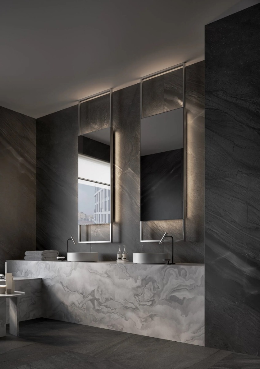 Luxe CANNES spiegel met indirecte verlichting en maatwerkopties, beschikbaar in diverse afmetingen en kleuren zoals mat zwart – perfect voor een stijlvol interieur. - Hover