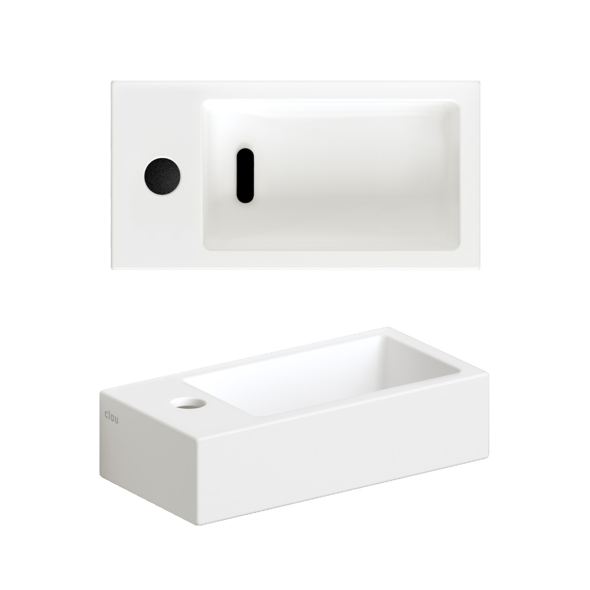Clou - Flush 3 Fontein 36cm, Met Kraangat Links, Met Afvoerplug, Mat Wit Keramiek - Hover