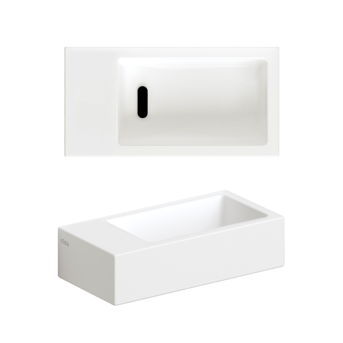 Clou - Flush 3 Fontein 36cm, Zonder Kraangat, Links, Met Afvoerplug, Mat Wit Keramiek - Hover