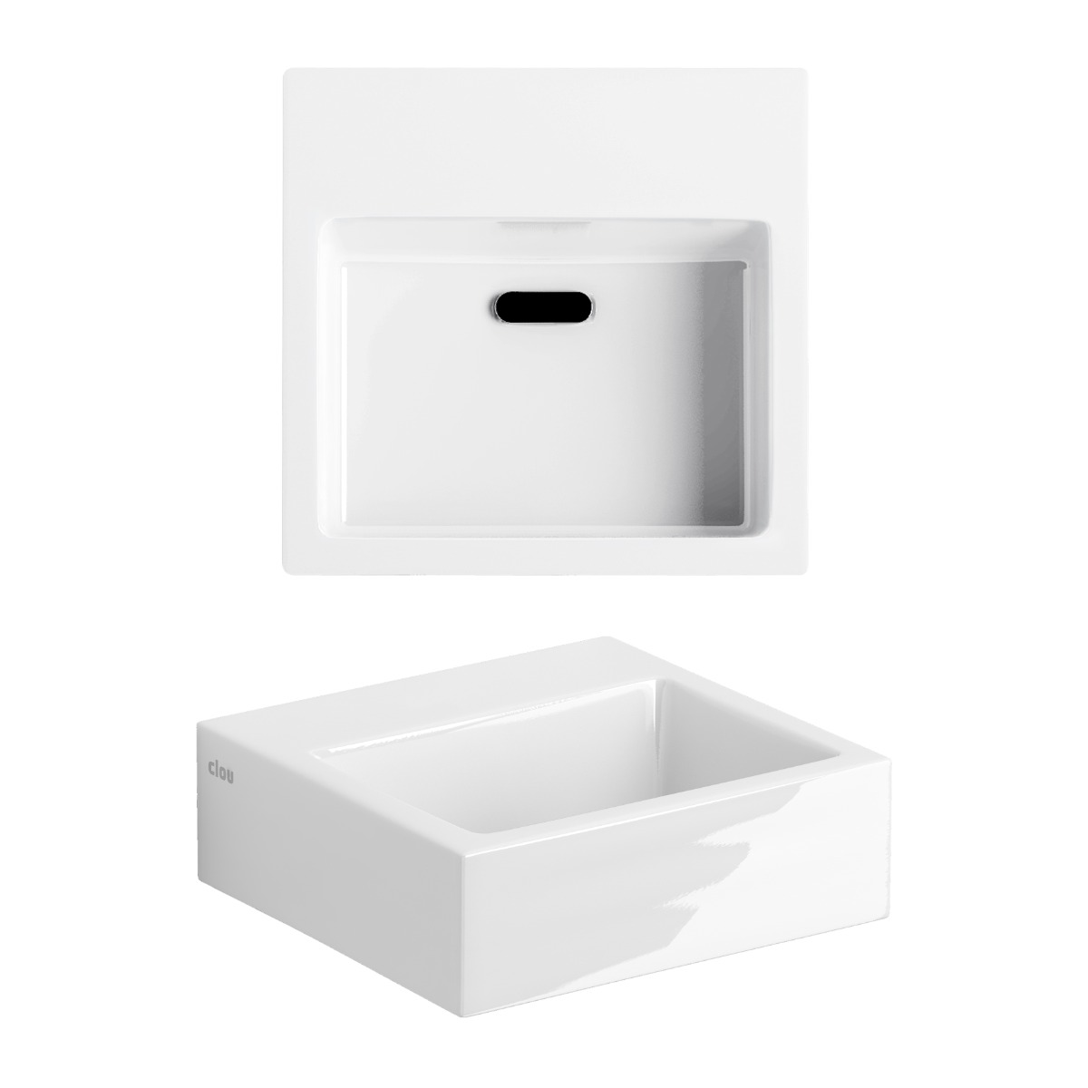 Clou - Flush 1 Fontein 28cm, Met Kranenbank, Zonder Kraangat, Inclusief Chromen Afvoerplug - Hover