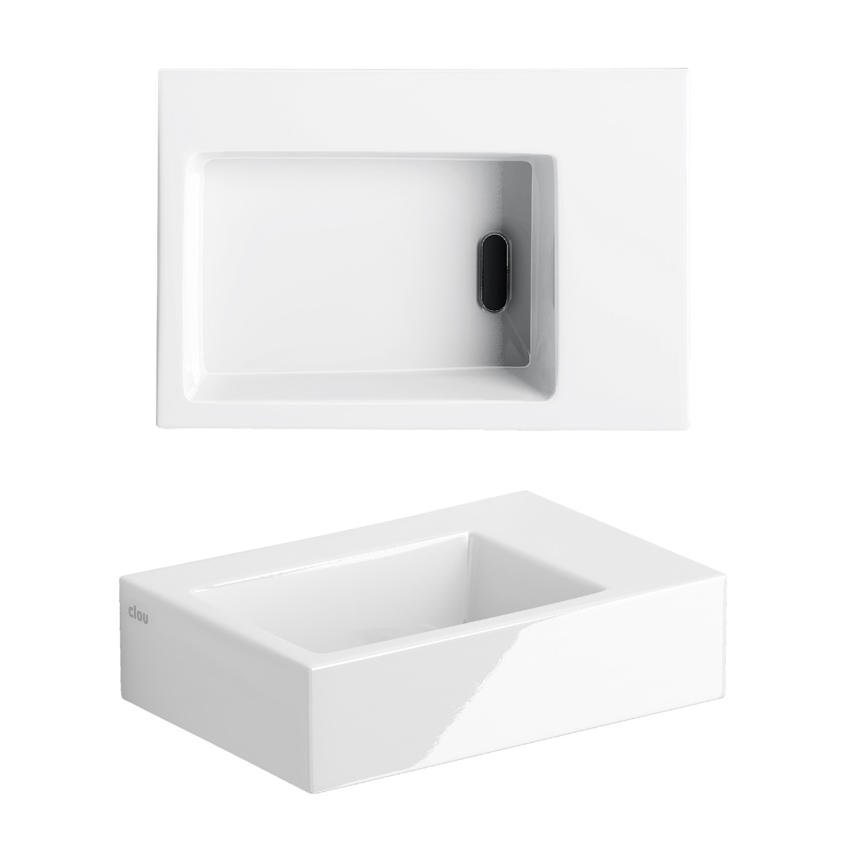 Clou - Flush 2 Fontein 36cm, Zonder Kraangat, Met Afvoerplug, Glanzend Wit Keramiek - Hover