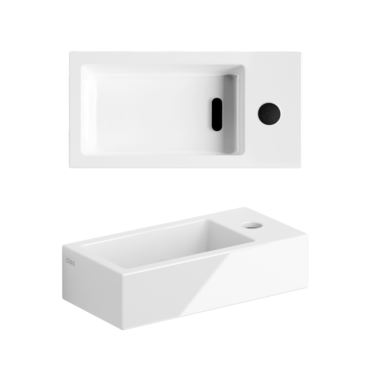 Clou - Flush 3 Fontein Rechts 36cm, Met Kraangat, Met Afvoerplug, Glanzend Wit Keramiek - Hover