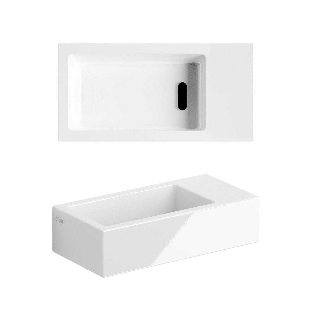 Clou - Flush 3 Fontein Rechts 36cm, Zonder Kraangat, Met Afvoerplug, Glanzend Wit Keramiek - Hover