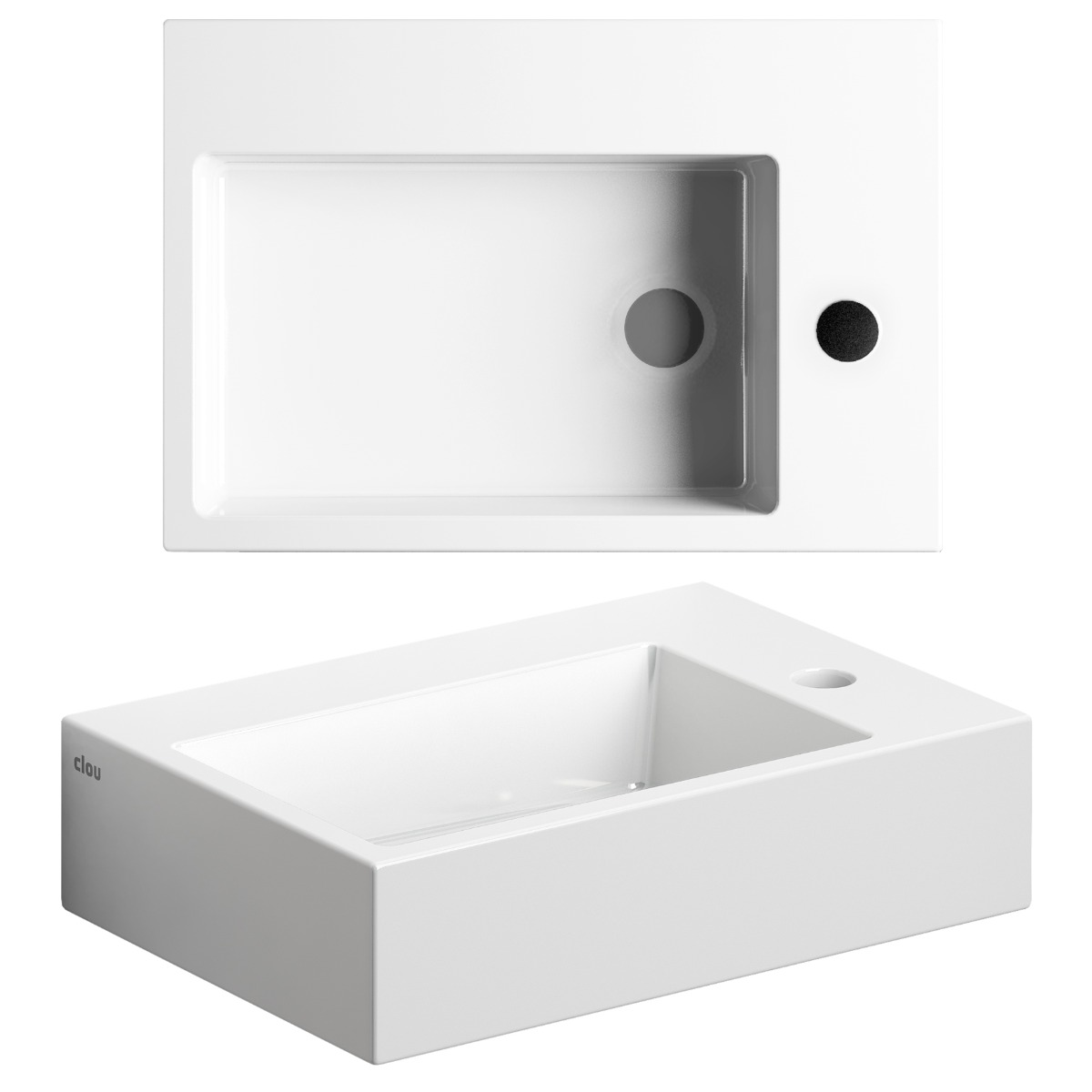 Clou - Flush 2 Plus Fontein, Met Kraangat, Zonder Afvoerplug, Glanzend Wit Keramiek - Hover