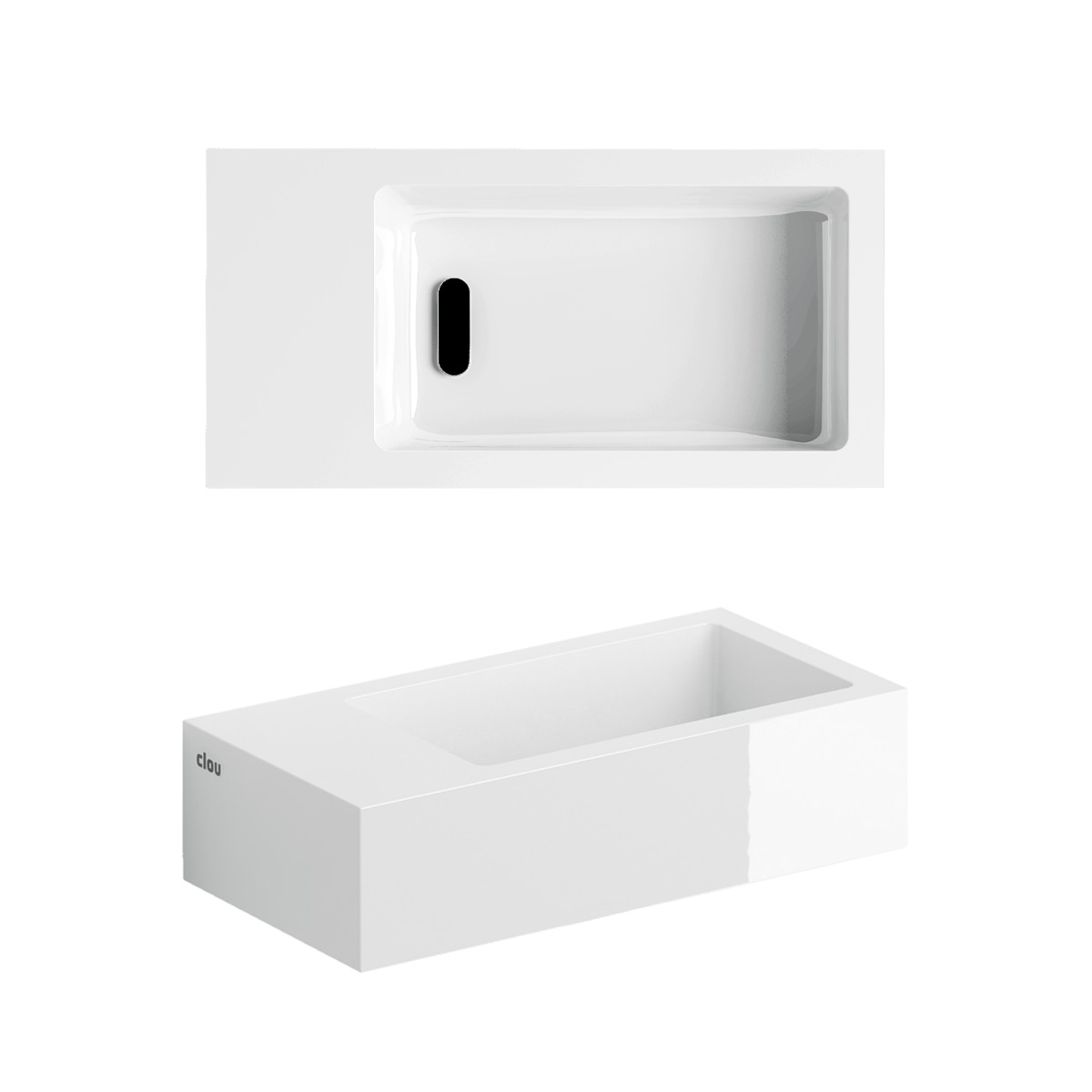 Clou - Flush 3 Fontein Links 36cm, Met Voorbewerkt Kraangat, Met Afvoerplug, Glanzend Wit Mineral Marmer - Hover