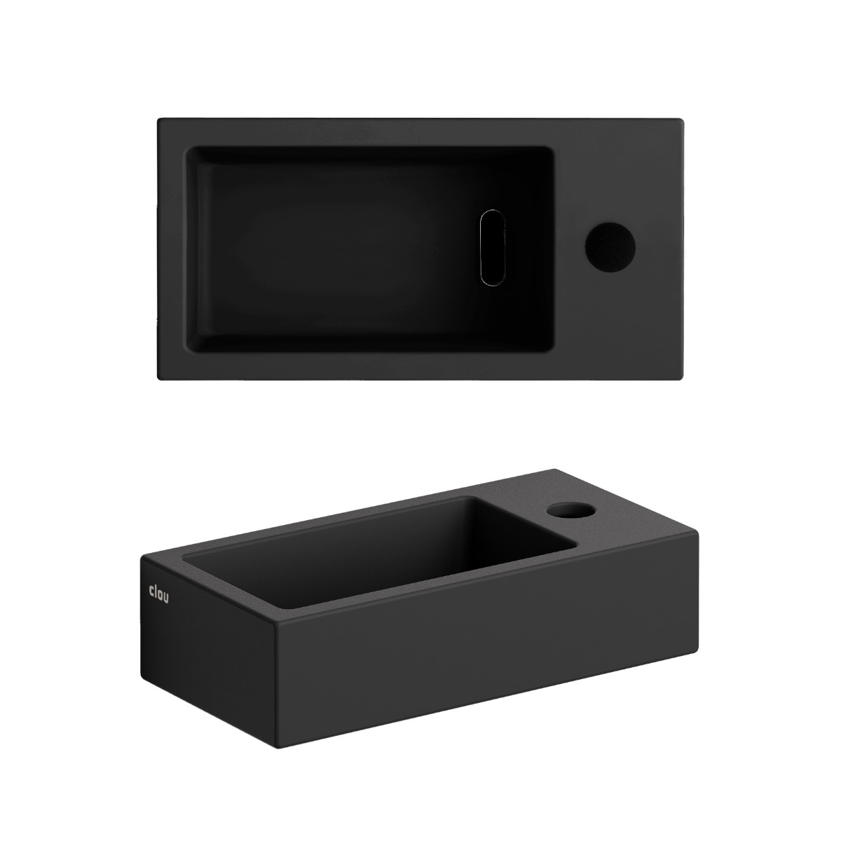 Clou - Flush 3 Fontein Rechts 36cm, Met Kraangat, Met Afvoerplug, Mat Zwart Keramiek - Hover