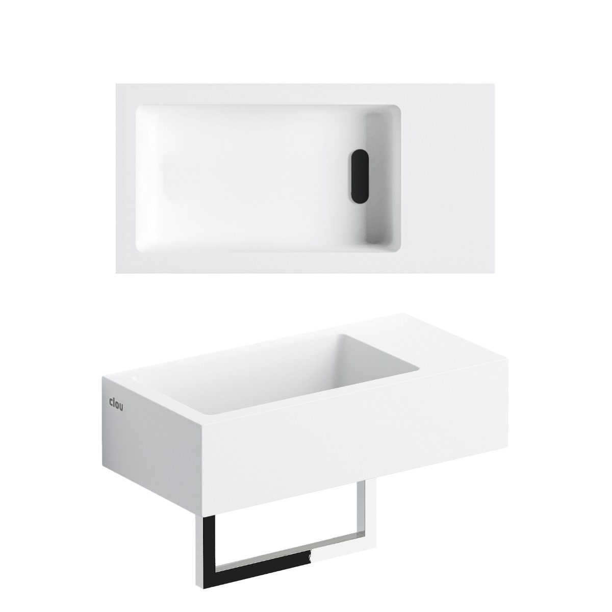 Clou - Flush 3 Fontein Rechts 36cm, Met Voorbewerkt Kraangat, Chromen Afvoerplug En Handdoekhouder, Mat Wit Aluite - Hover