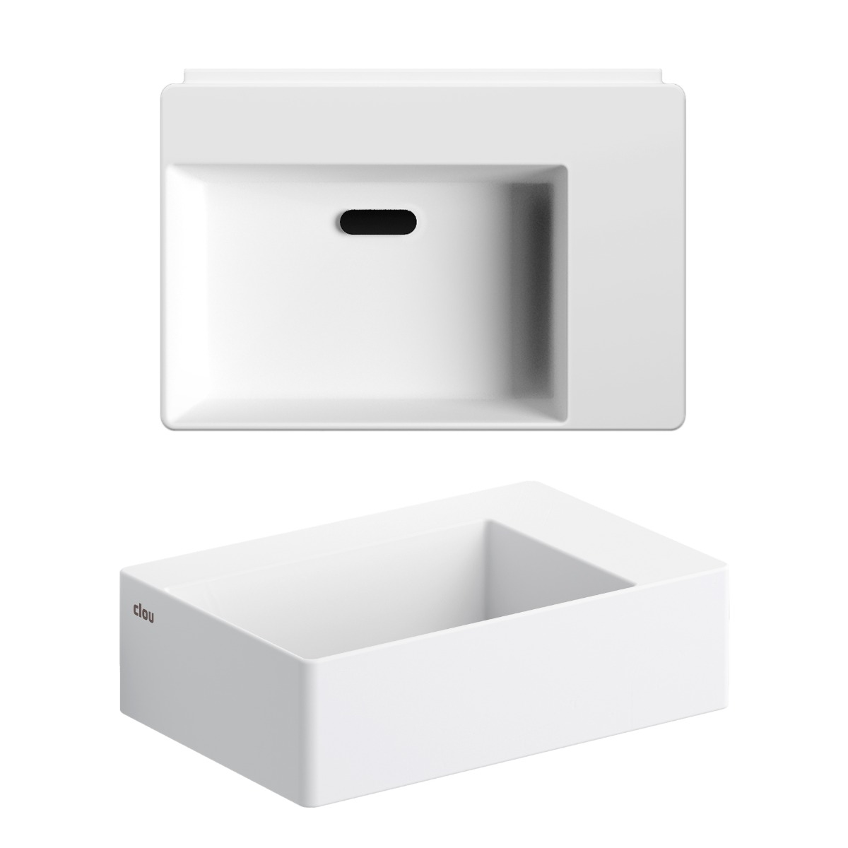 Clou - New Flush 2 Fontein, Met Afvoerplug, Met Voorbewerkt Kraangat, Mat Wit Aluite - Hover