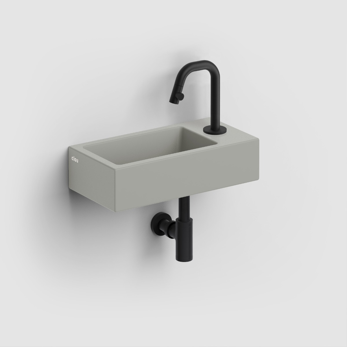 Clou - Flush 3 Fontein Rechts 36cm, Met Kraangat, Met Afvoerplug, Mat Grijs Keramiek - Hover