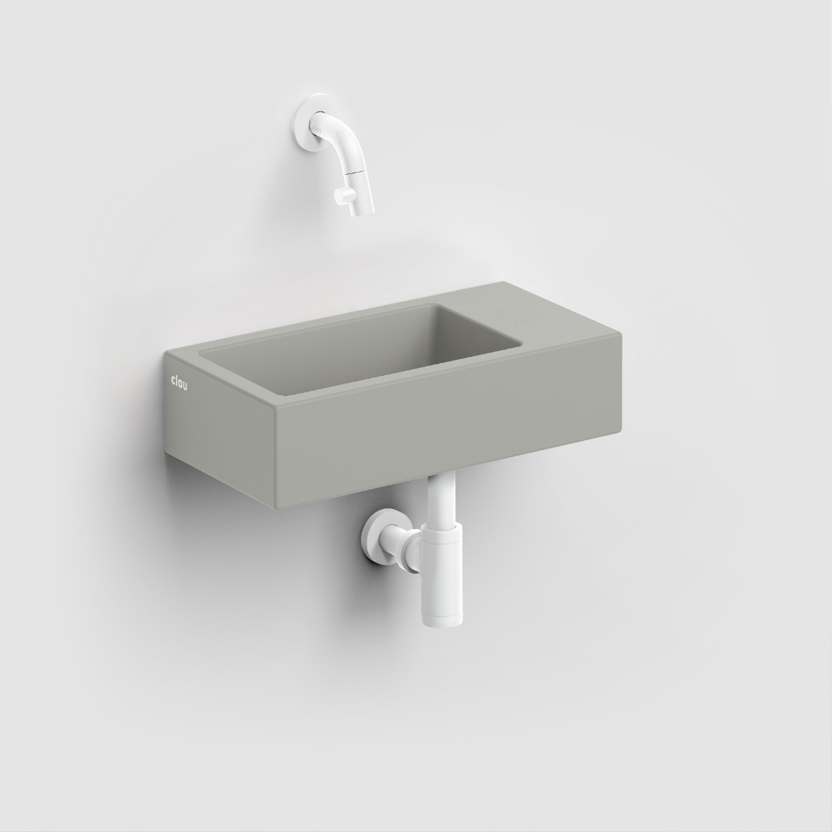 Clou - Flush 3 Fontein Rechts 36cm, Zonder Kraangat, Met Afvoerplug, Mat Grijs Keramiek - Hover