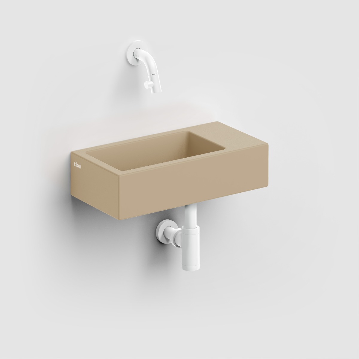 Clou - Flush 3 Fontein Rechts 36cm, Zonder Kraangat, Met Afvoerplug, Mat Mosterd Keramiek - Hover