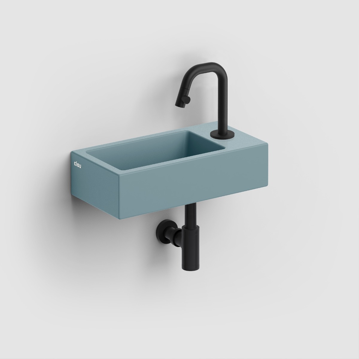Clou - Flush 3 Fontein Rechts 36cm, Met Kraangat, Met Afvoerplug, Mat Blauw Keramiek - Hover