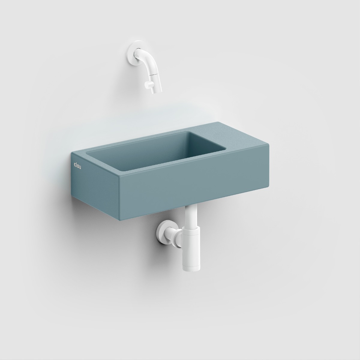 Clou - Flush 3 Fontein Rechts 36cm, Zonder Kraangat, Met Afvoerplug, Mat Blauw Keramiek - Hover