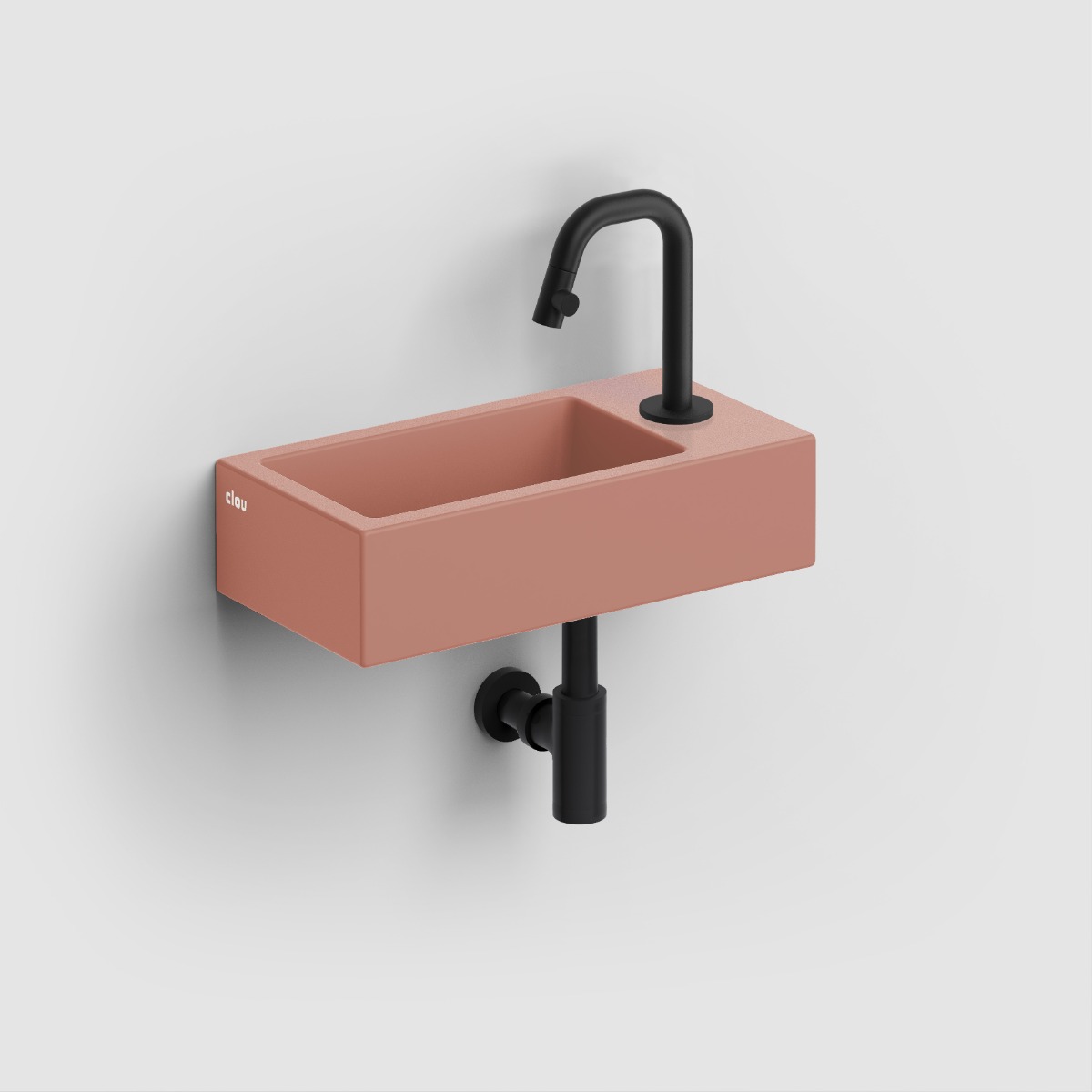 Clou - Flush 3 Fontein Rechts 36cm, Met Kraangat, Met Afvoerplug, Mat Roze Keramiek - Hover