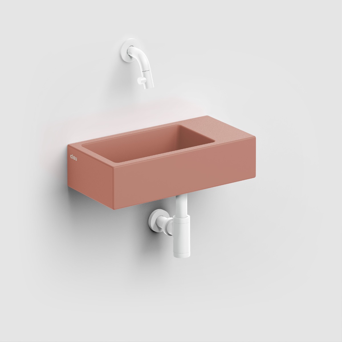 Clou - Flush 3 Fontein Rechts 36cm, Zonder Kraangat, Met Afvoerplug, Mat Roze Keramiek - Hover