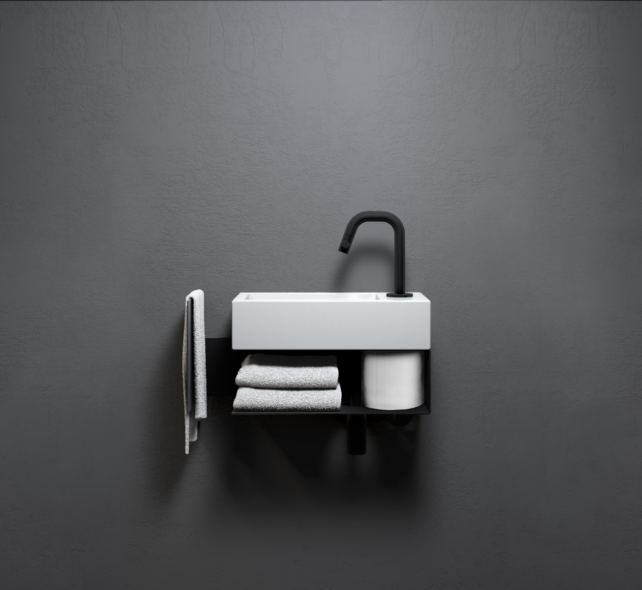 Clou - Flush Open Kast Met Handdoekhouder T.b.v. 3 Rechts, Zwart Gepoedercoat Rvs - Hover