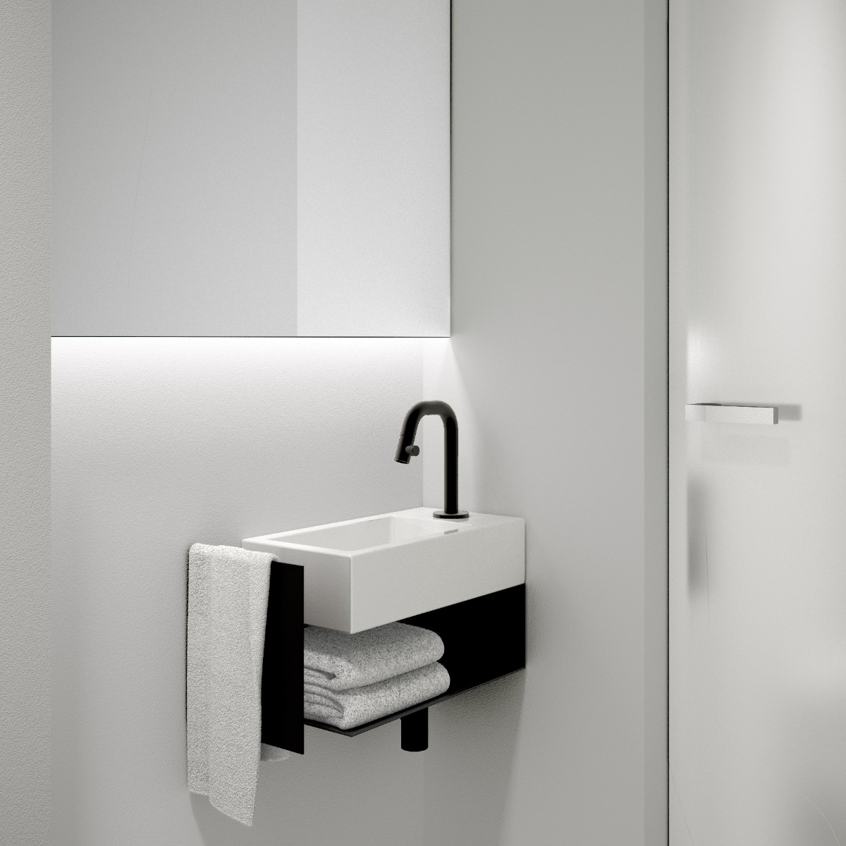 Clou - Flush Open Kast Met Handdoekhouder T.b.v. 3 Links, Zwart Gepoedercoat Rvs - Hover