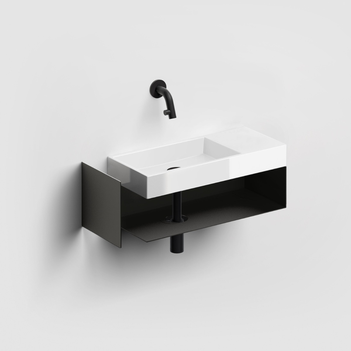 Clou - Mini Wash Me Open Kast Met Handdoekhouder T.b.v. En Vale, 45 Cm Rechts, Zwart Gepoedercoat Rvs - Hover
