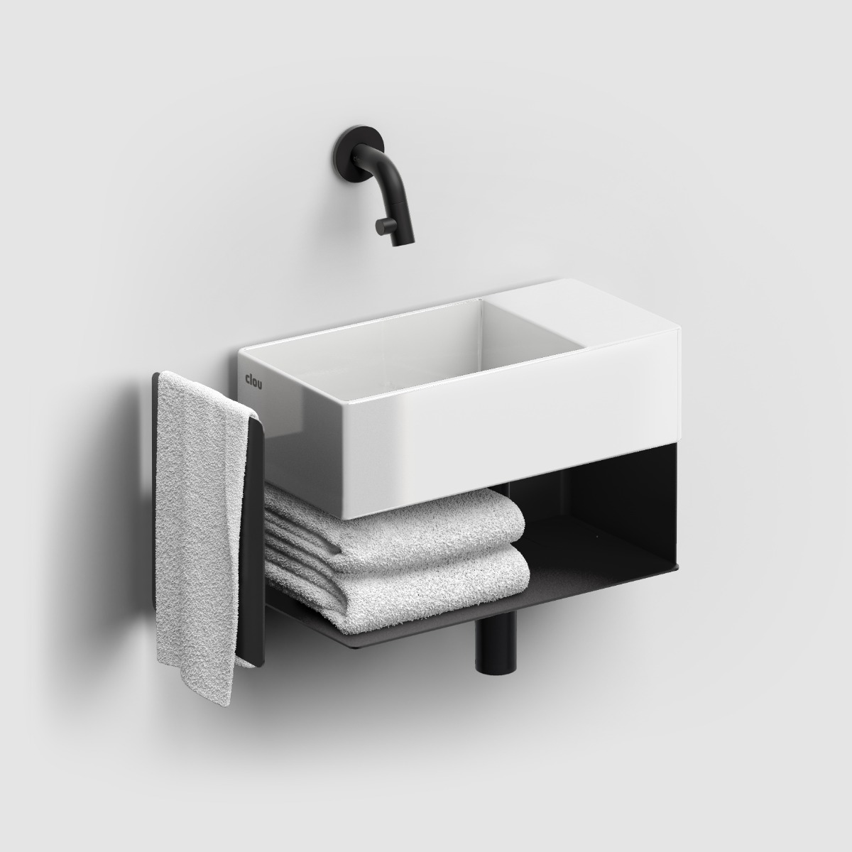 Clou - New Flush Open Kast Met Handdoekhouder T.b.v. 3 Rechts, Zwart Gepoedercoat Rvs - Hover
