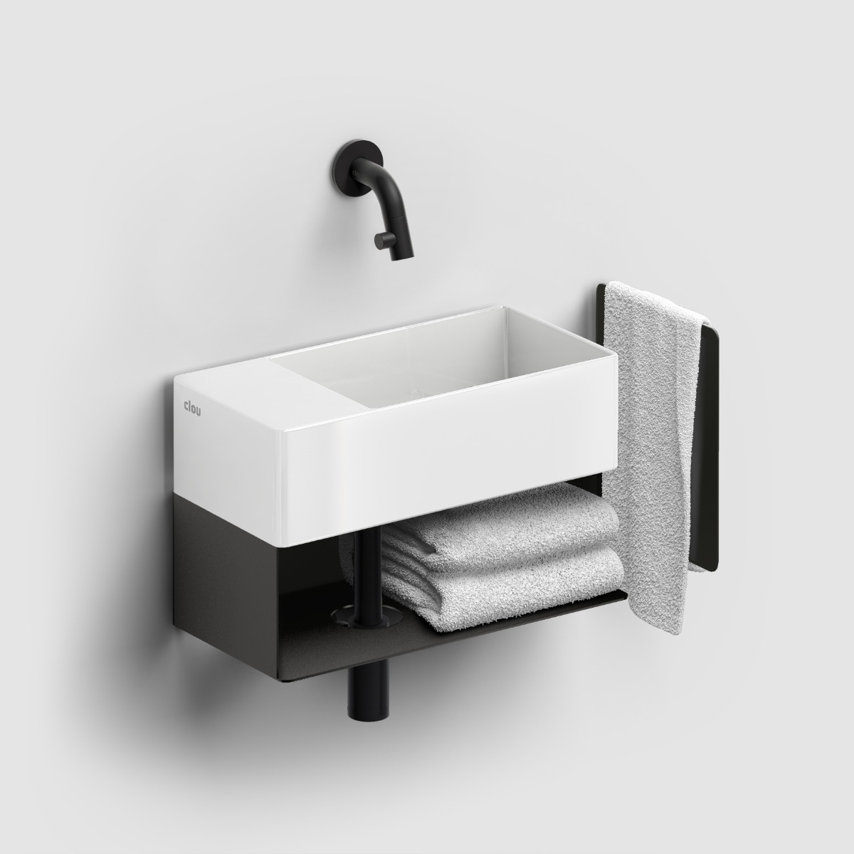 Clou - New Flush Open Kast Met Handdoekhouder T.b.v. 3 Links, Zwart Gepoedercoat Rvs - Hover