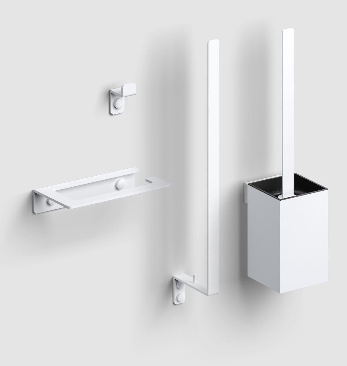 Clou - Fold Accessoireset Bestaande Uit Toiletborstel, Toiletrolhouder, Reserverolhouder En Kledinghaak, Mat Wit - Hover