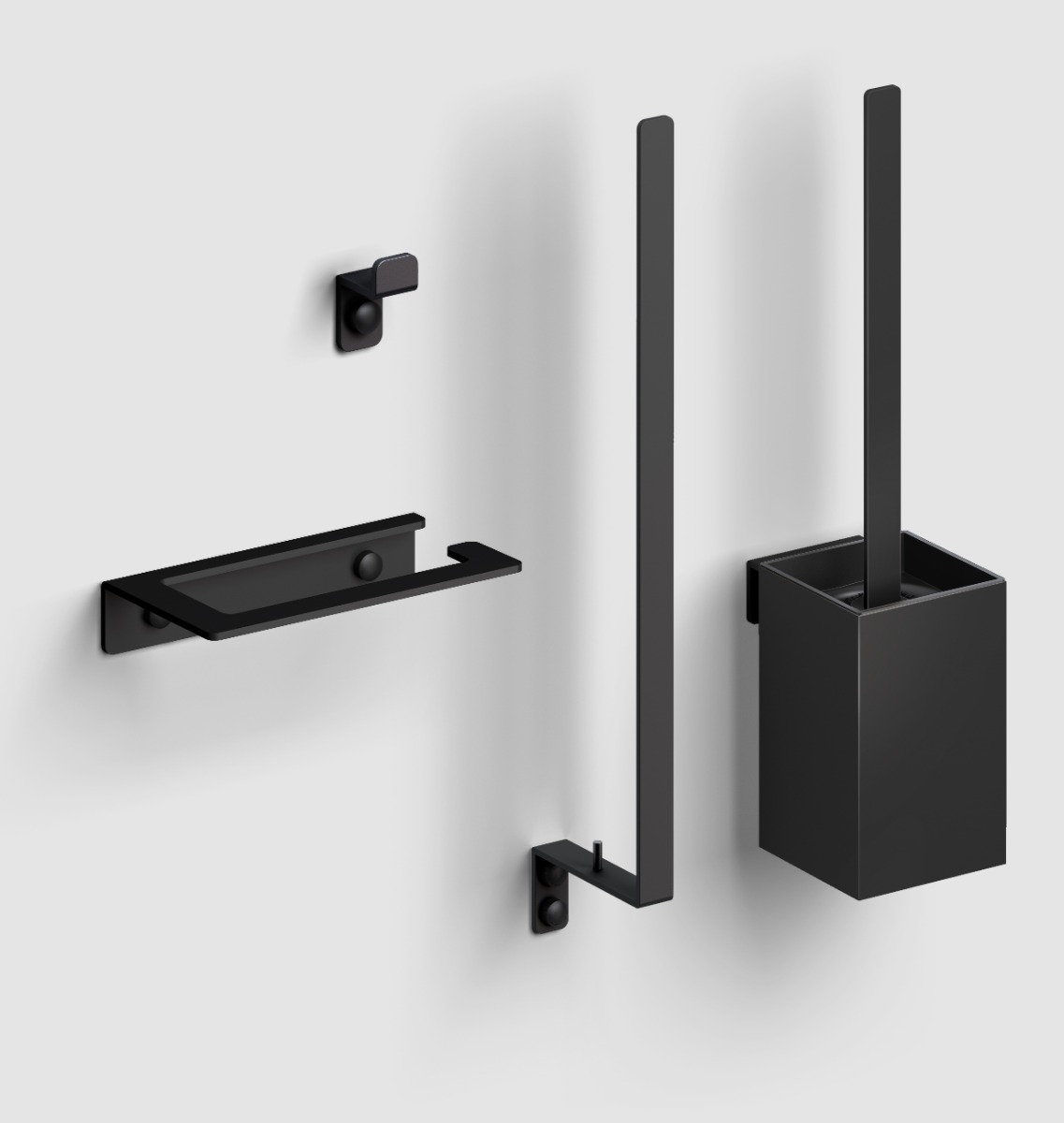 Clou - Fold Accessoireset Bestaande Uit Toiletborstel, Toiletrolhouder, Reserverolhouder En Kledinghaak, Mat Zwart - Hover
