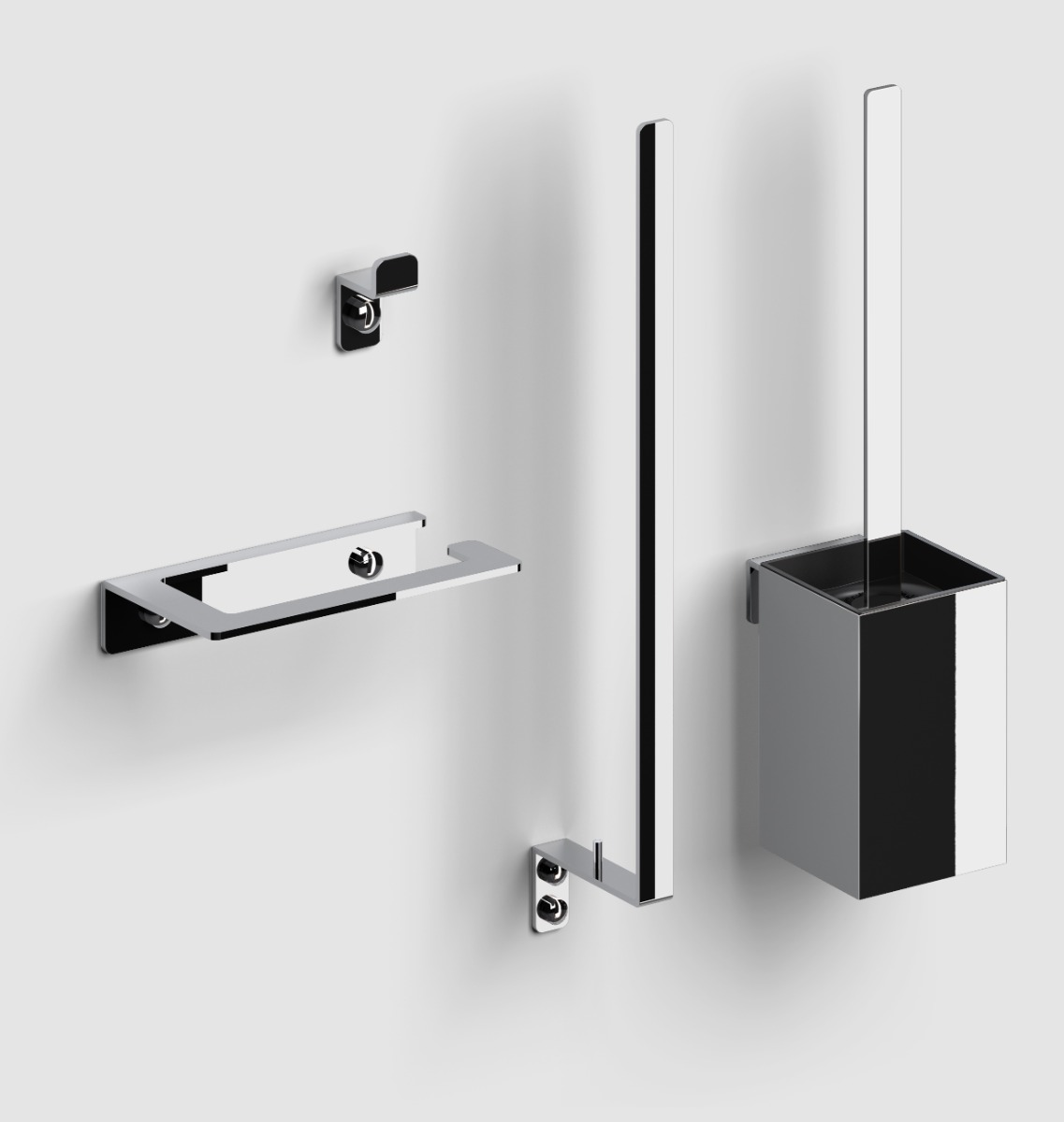 Clou - Fold Accessoireset Bestaande Uit Toiletborstel, Toiletrolhouder, Reserverolhouder En Kledinghaak, Chroom - Hover