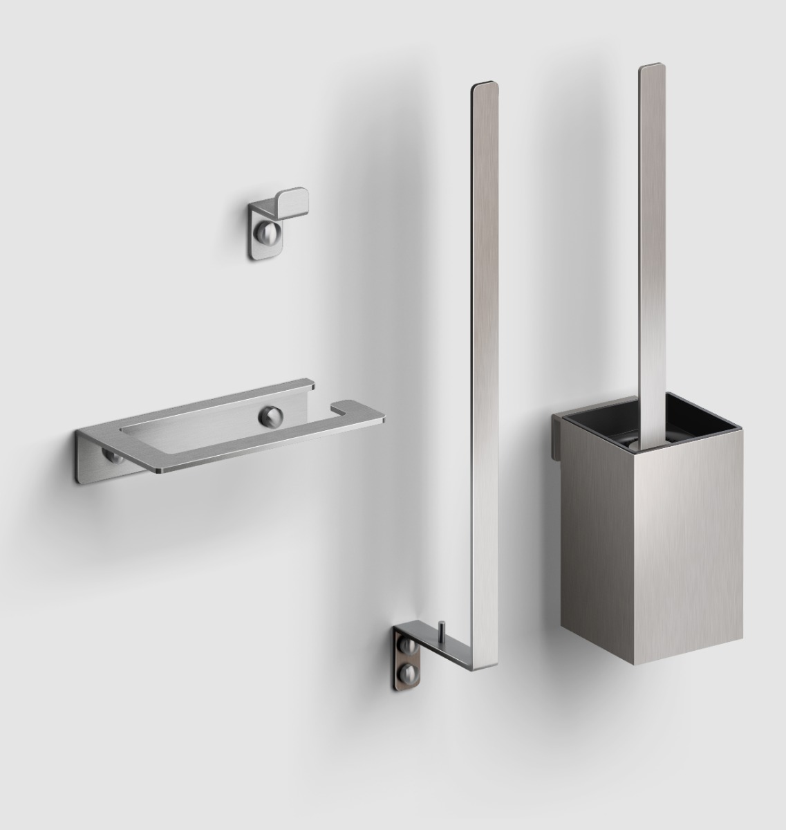 Clou - Fold Accessoireset Bestaande Uit Toiletborstel, Toiletrolhouder, Reserverolhouder En Kledinghaak, Rvs Geborsteld - Hover