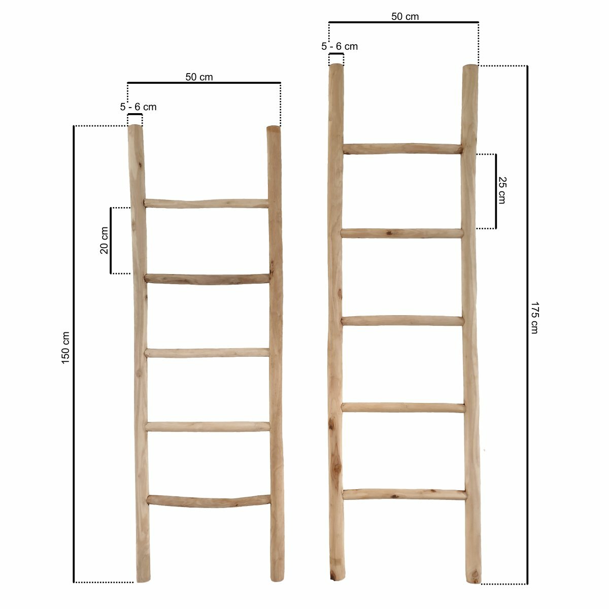 Verhoogd Sporten nabootsen Teakhouten decoratie ladder | Naturel Eiken-Look| 50x5x175