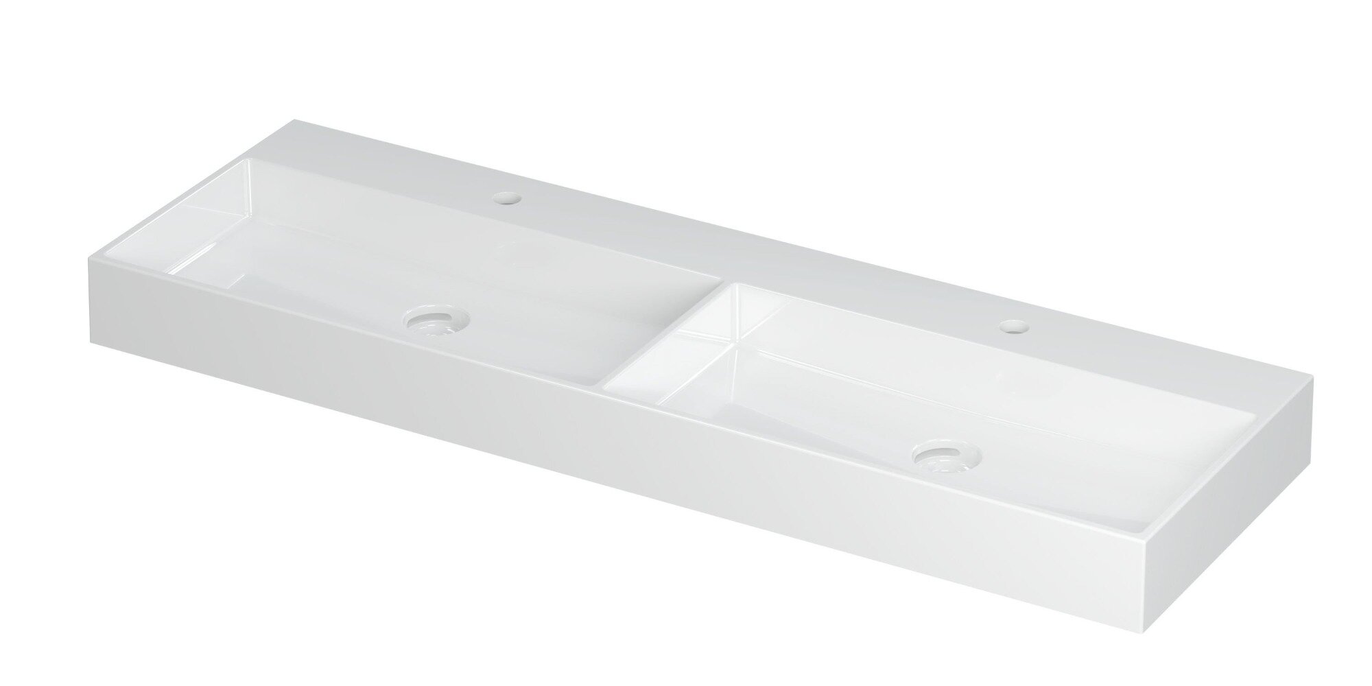 UNITED | Wastafel in porselein, dubbele wasbak incl. porseleinen clickplug en verdekt overloop systeem | 120 x 45 x 11