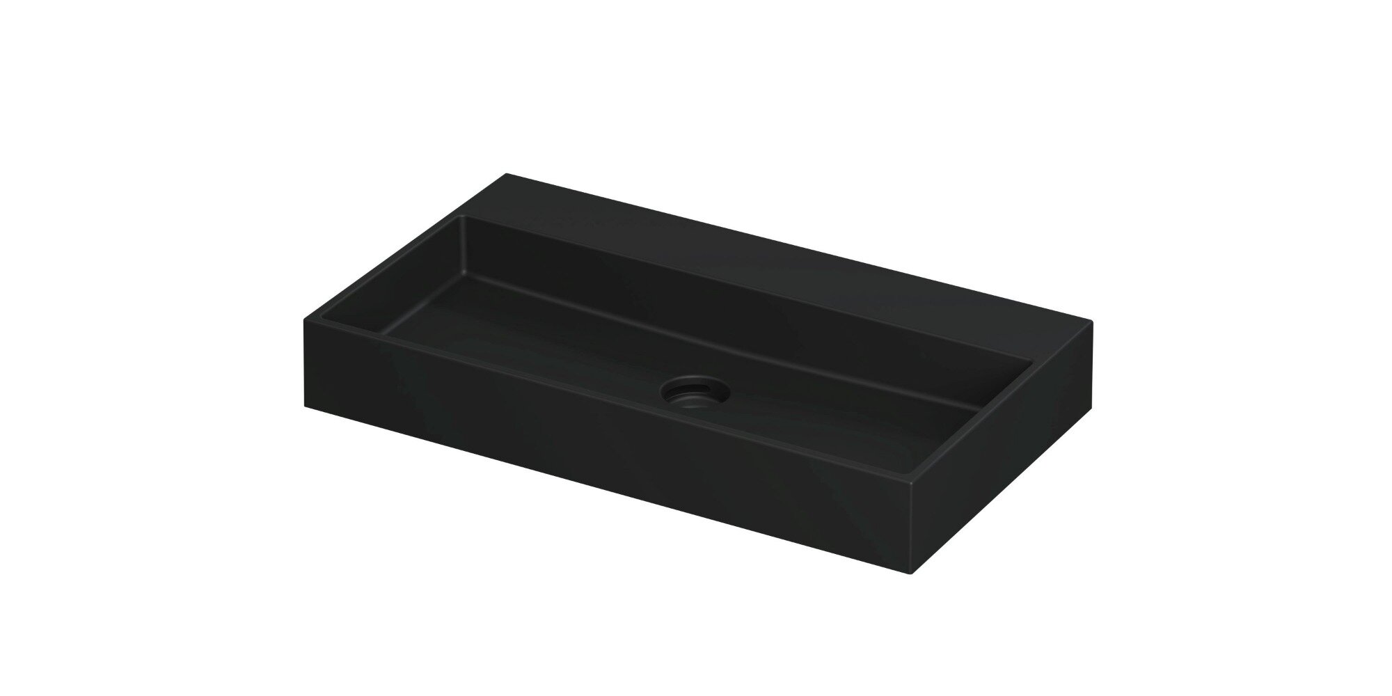 Ink United wastafel - porselein zonder kraangat incl. porseleinen click plug en verborgen overloop systeem - mat zwart - 80x45x11cm (bxdxh)