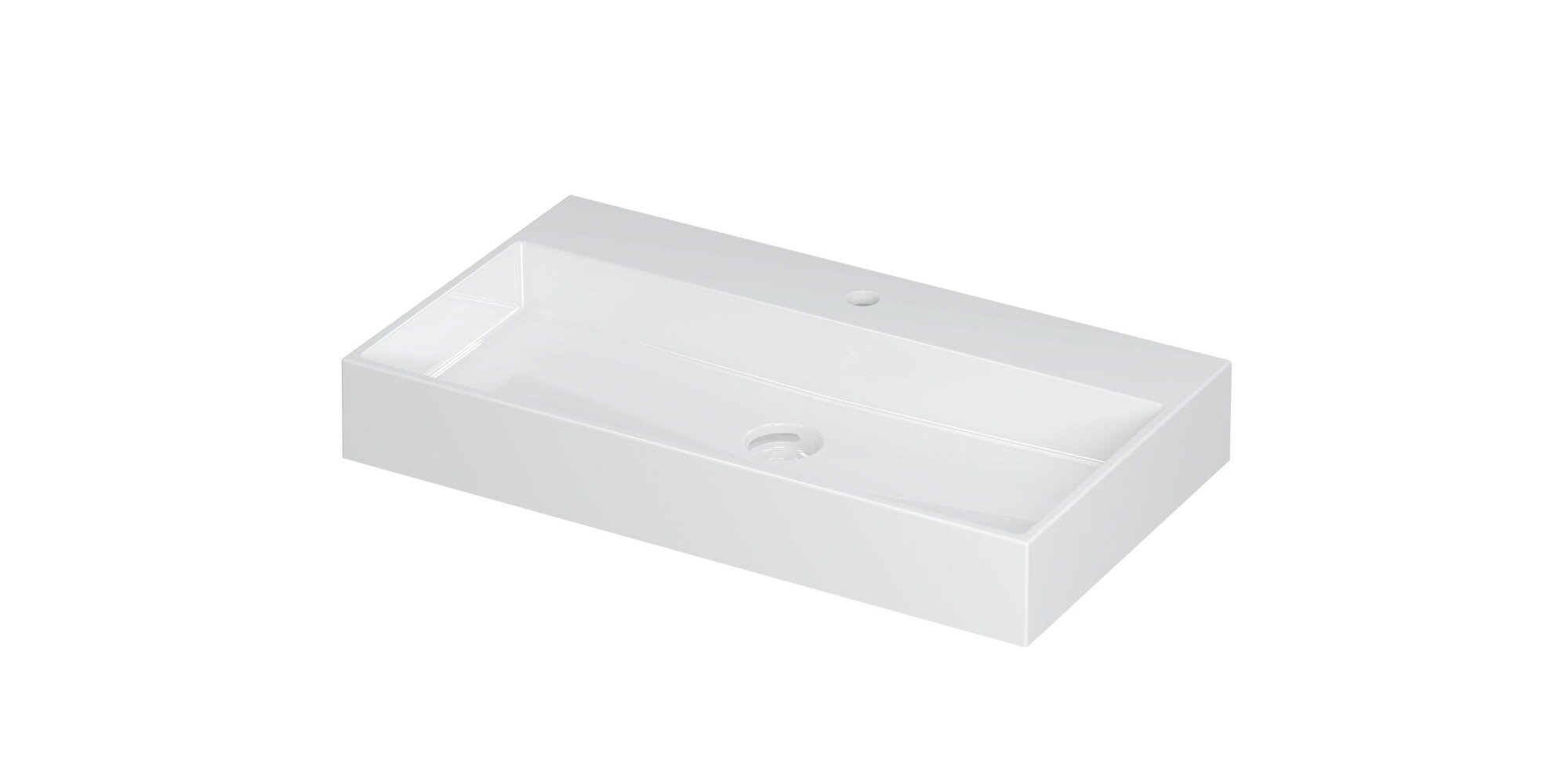 Ink United wastafel - porselein 1 kraangat incl. porseleinen click plug en verborgen overloop systeem - glans wit - 80x45x11cm (bxdxh)