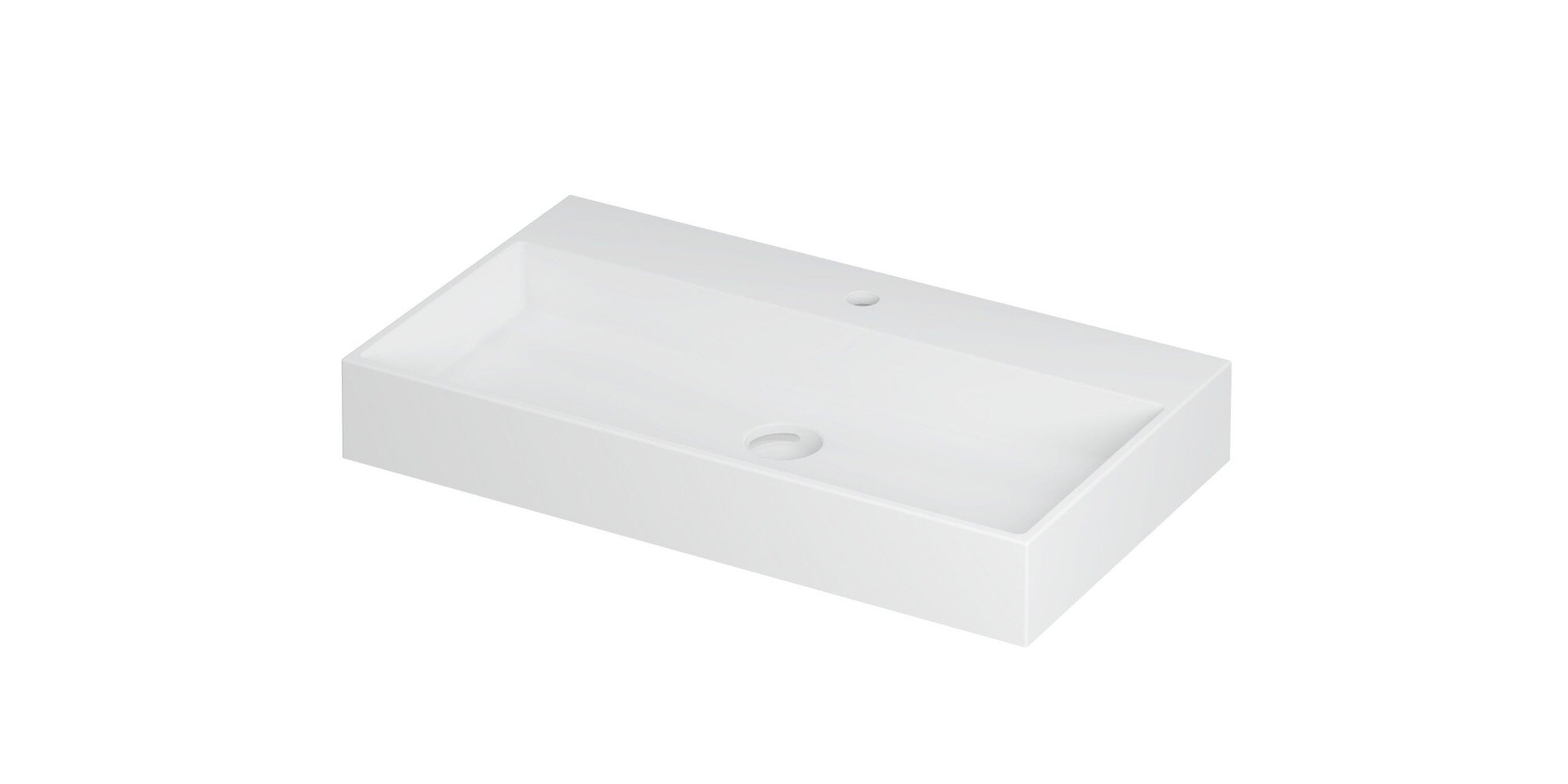 Ink United wastafel - porselein met 1 kraangat incl. porseleinen click plug en verborgen overloop systeem - mat wit - 80x45x11cm (bxdxh)
