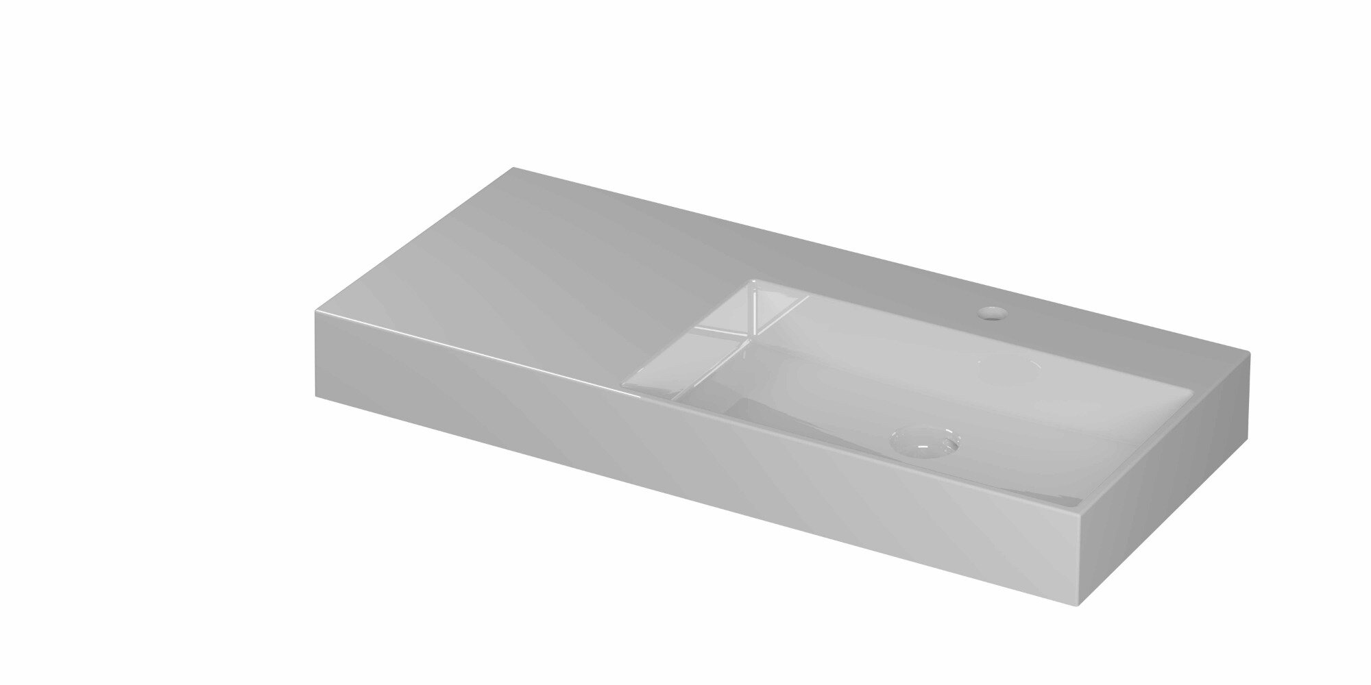 Ink United wastafel rechts porselein 100x45cm - 1 kraangat - Glans wit