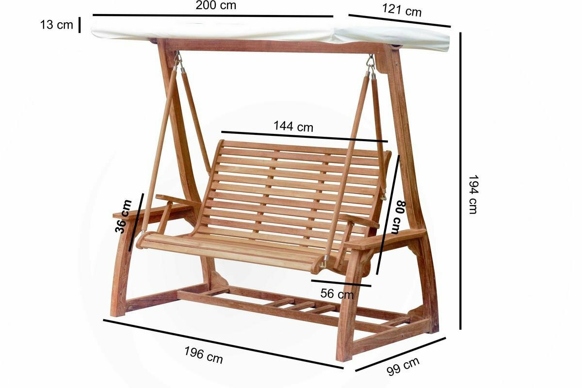 Teak Schommelbank | 3 a 4 zits 150 breed  - SB 044 - 150
