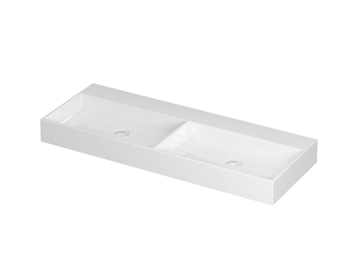 UNITED Wastafel in porselein, dubbele wasbak incl. porseleinen clickplug en verdekt overloop systeem | 40 x 45 x 11