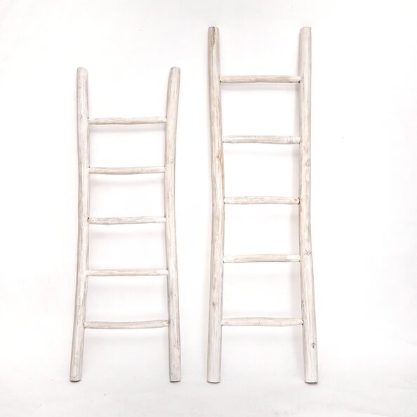 Teakhouten decoratie ladder | White wash | 50x5x150 | 5 stijlen - TK-DL-50x5x150-WHITE-WASH