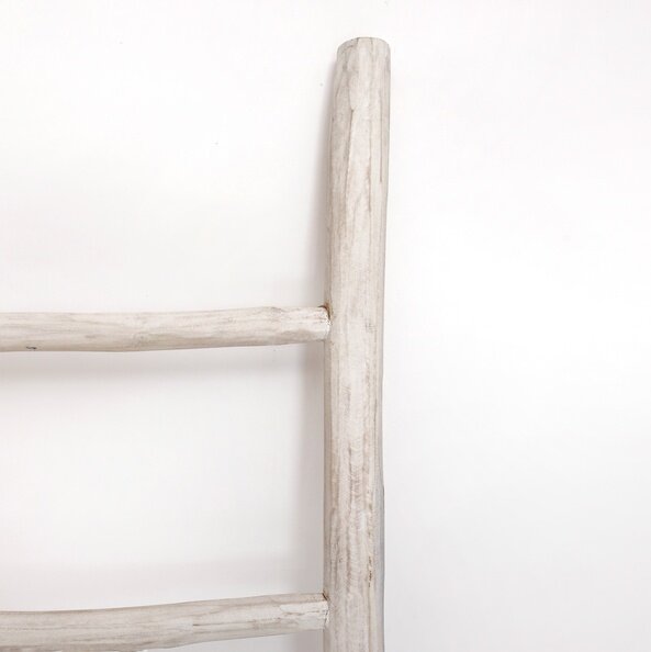 Teakhouten decoratie ladder | White wash | 50x5x150 | 5 stijlen - TK-DL-50x5x150-WHITE-WASH
