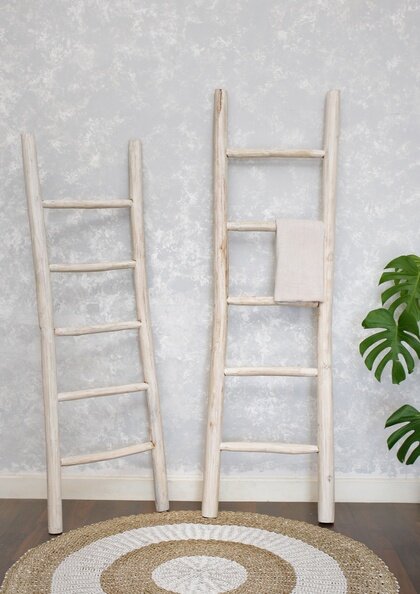 Teakhouten decoratie ladder | White wash | 50x5x150 | 5 stijlen - TK-DL-50x5x150-WHITE-WASH