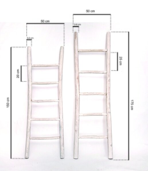 Teakhouten decoratie ladder | White wash | 50x5x150 | 5 stijlen - TK-DL-50x5x150-WHITE-WASH