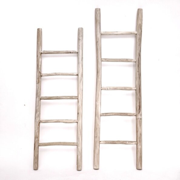 Teakhouten decoratie ladder | Wit Geolied | 50x5x175 - TK-DL-50-5-175-WHITE-OILED