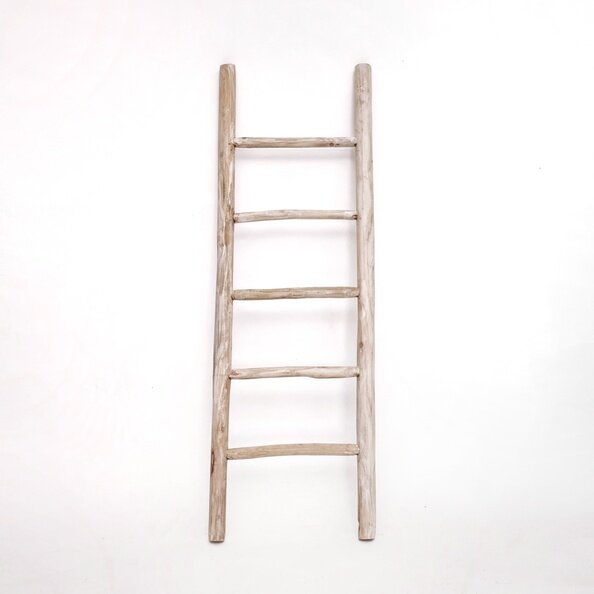 Teakhouten decoratie ladder | Wit Geolied | 50x5x175 - TK-DL-50-5-175-WHITE-OILED